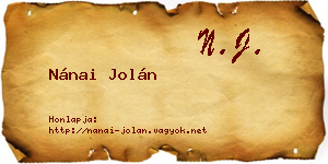 Nánai Jolán névjegykártya
